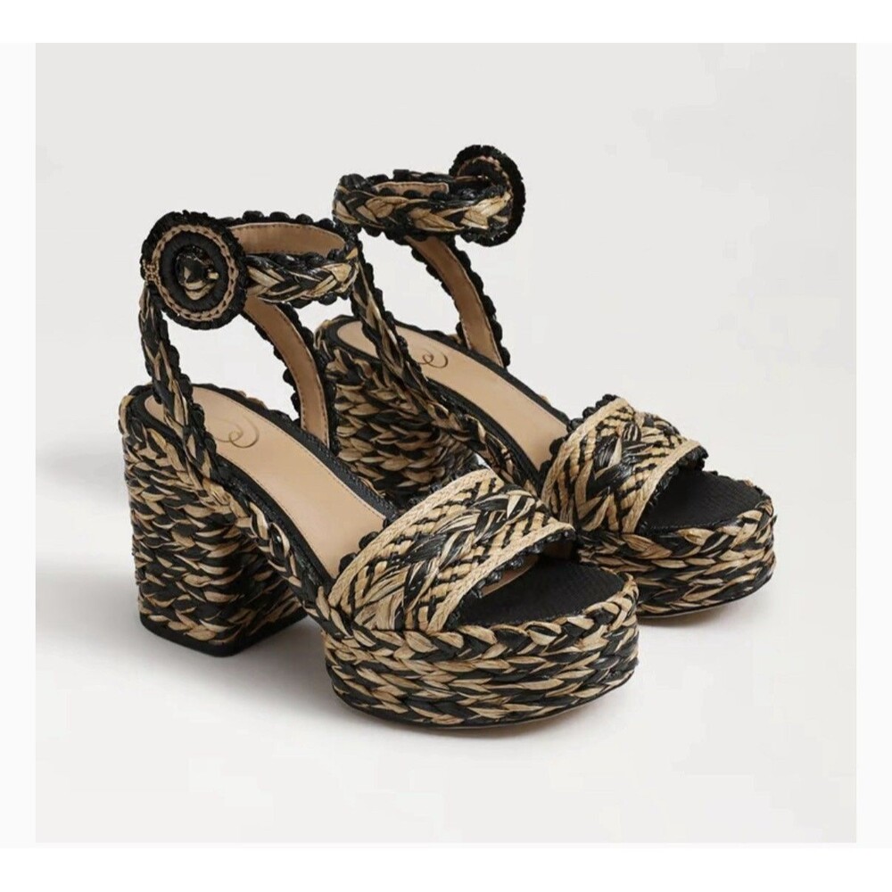 NWOB Sam Edelman Iliana Women Sandals Platform Heel Raffia Braided Buckle Size 7 - Picture 1 of 12